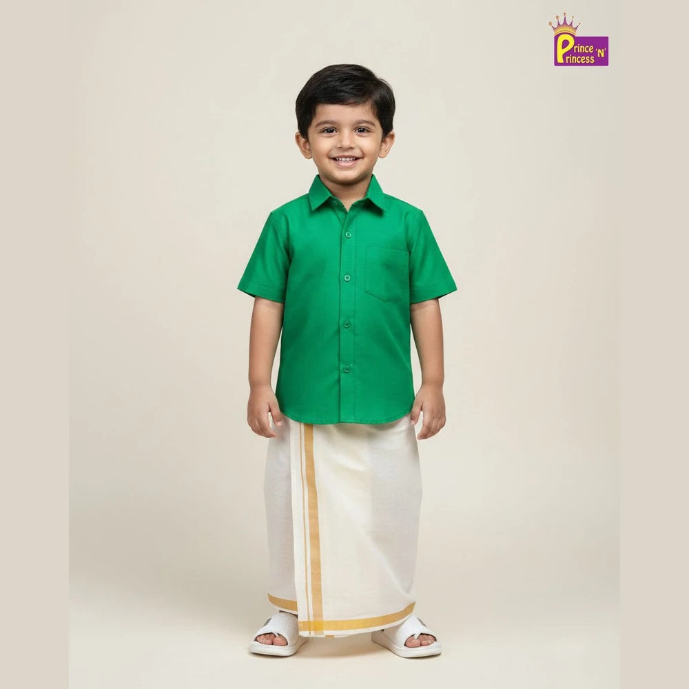 Boys South Indian Shirt Dhoti Green SD110