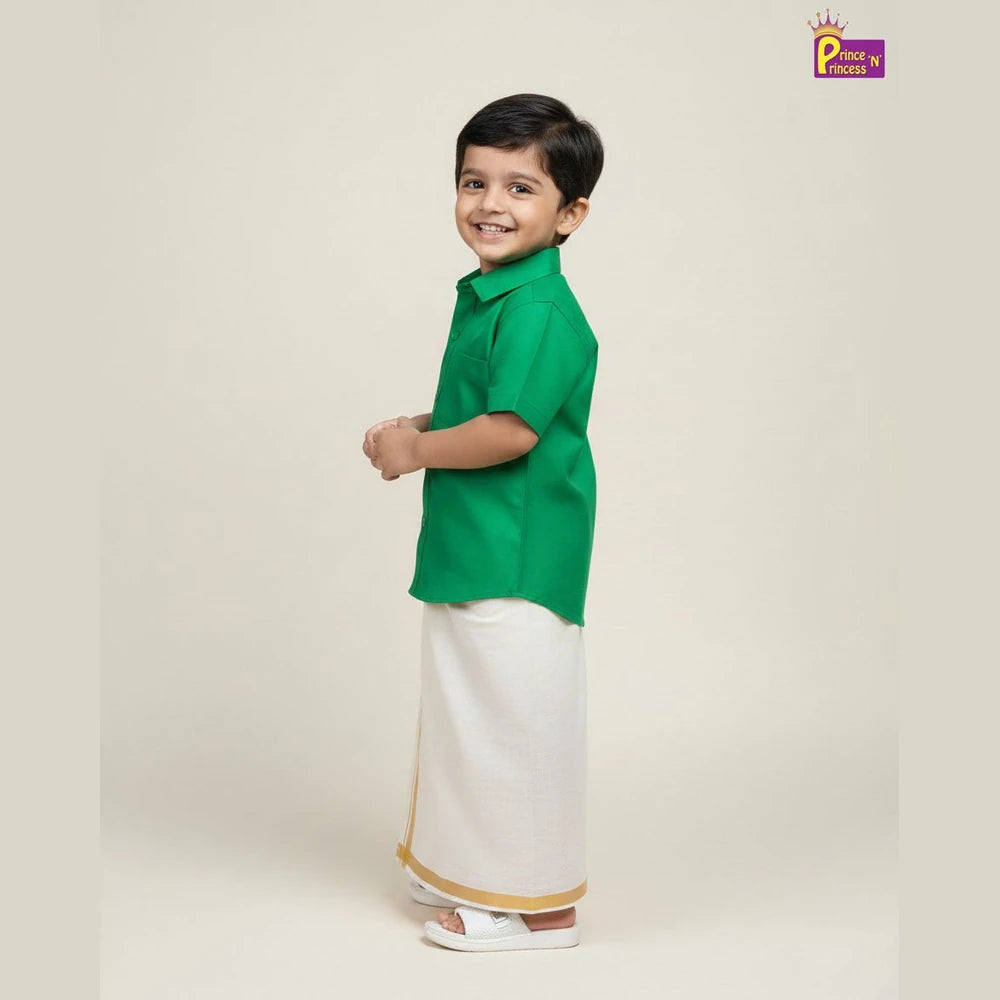Boys South Indian Shirt Dhoti Green SD110