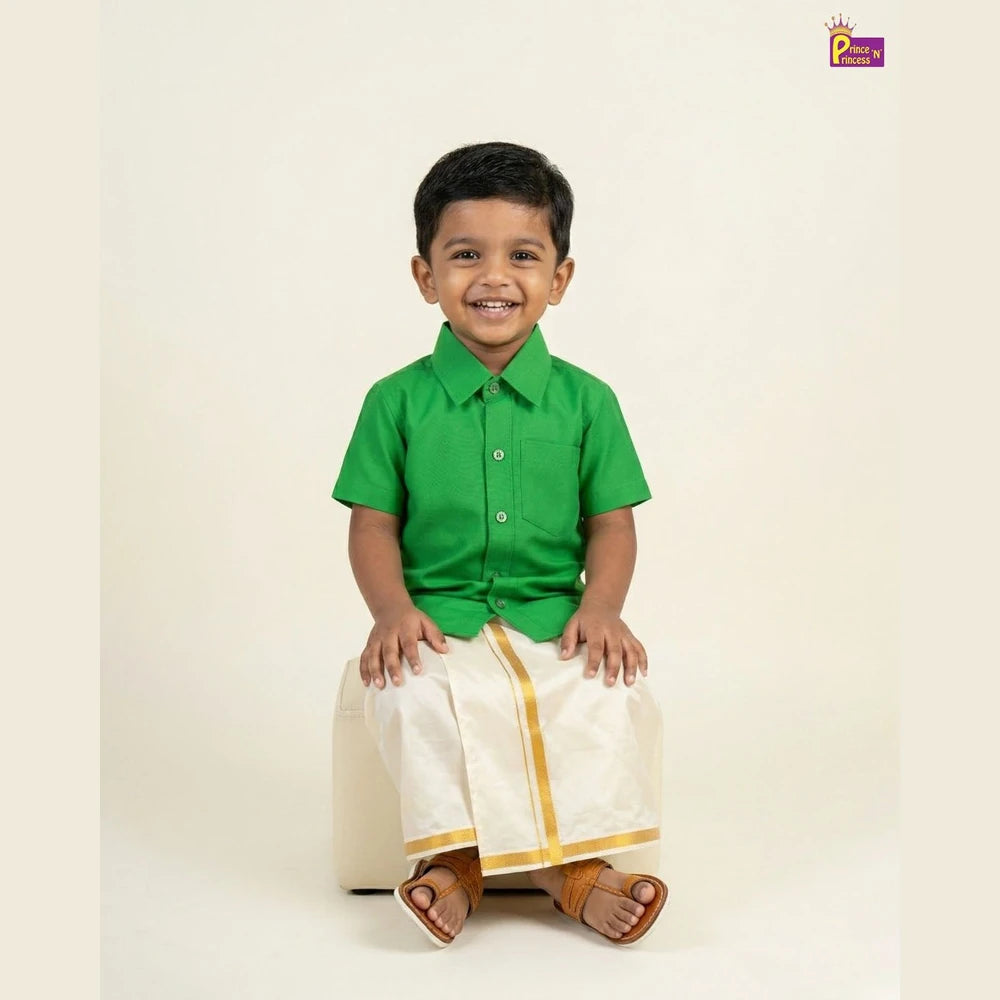 Boys South Indian Shirt Dhoti in Green SD113