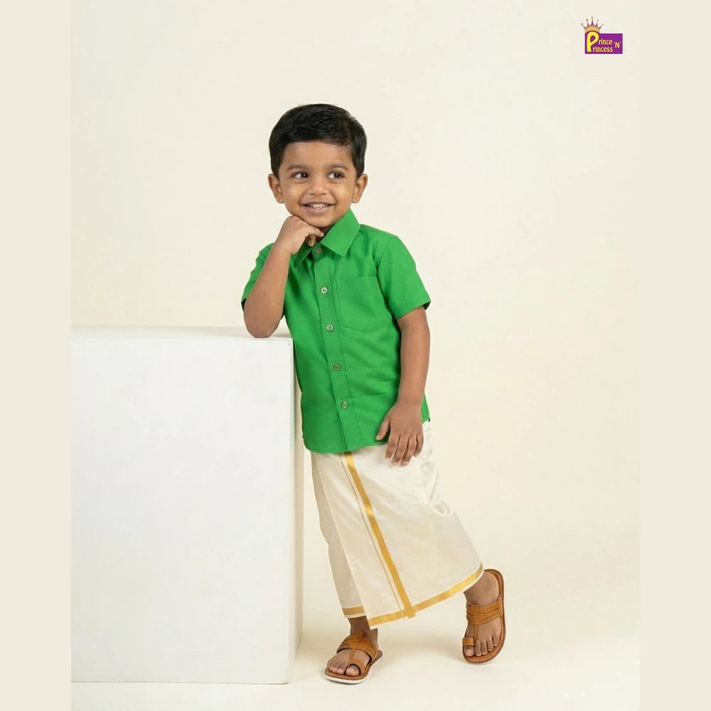 Boys South Indian Shirt Dhoti in Green SD113