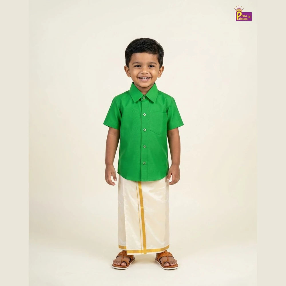 Boys South Indian Shirt Dhoti in Green SD113