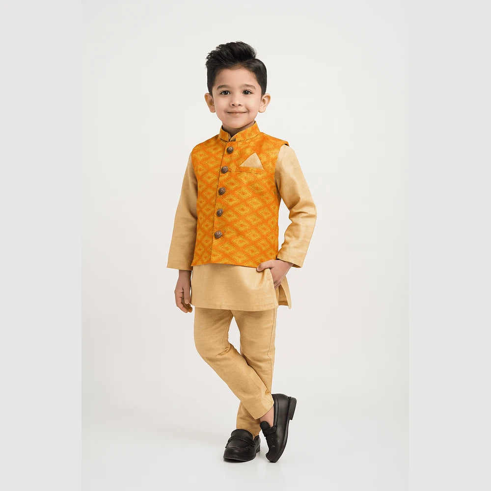 Boys Toddlers Orange Overcoat Sherwani KP170