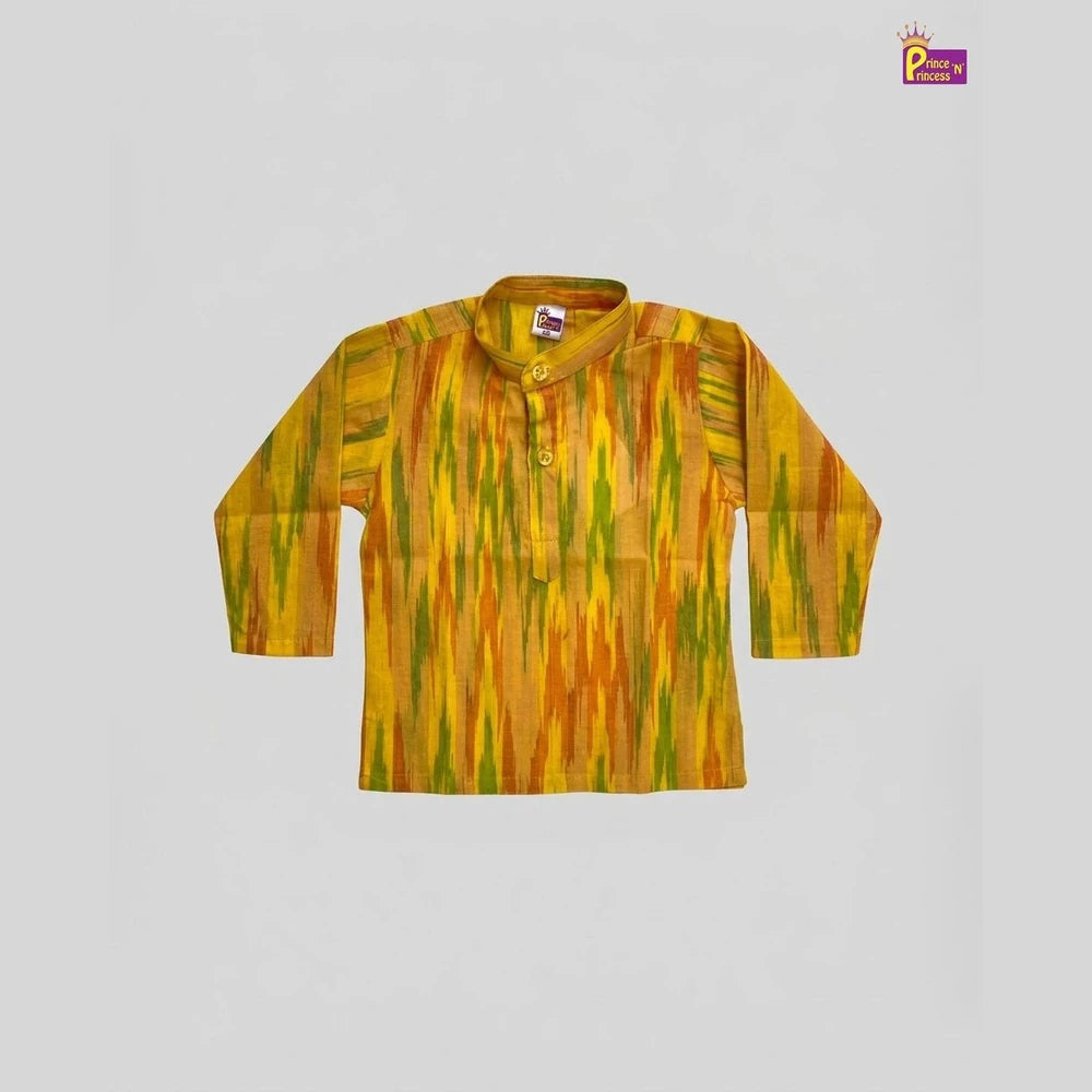 Boys Yellow Cotton Ikkat kurta Pajama KP078
