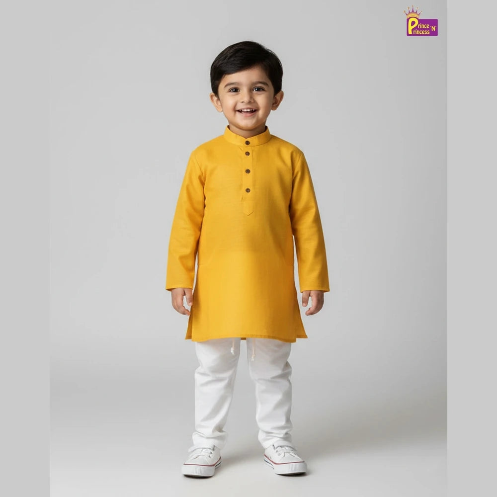 Boys Yellow Cotton Kurta Pajama KP015