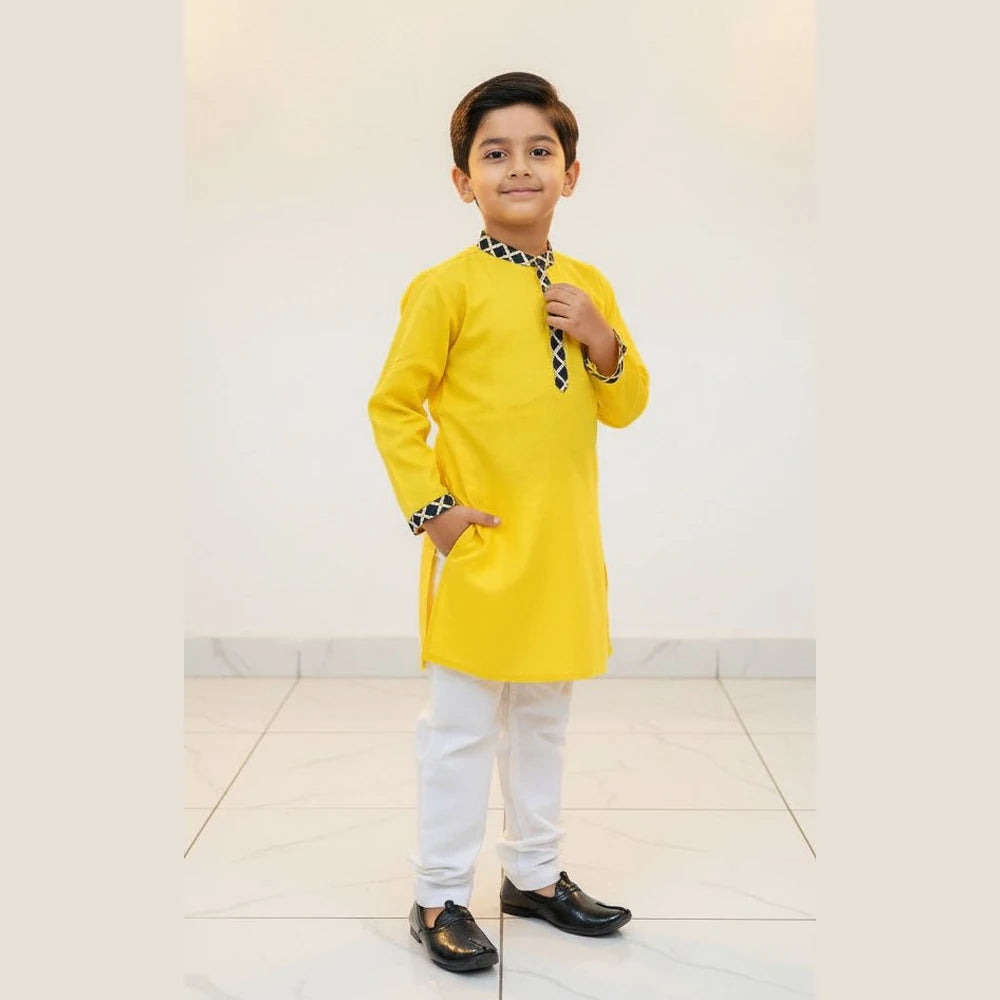 Boys Yellow White kurta Pajama KP190