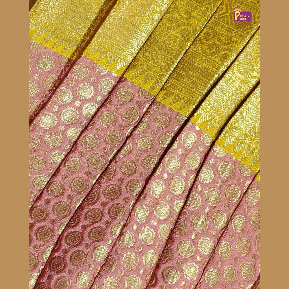 Butterfly Pattu Pavadai for Girls - Yellow Pink Diwali Pattu Pavadai Set PPP2181