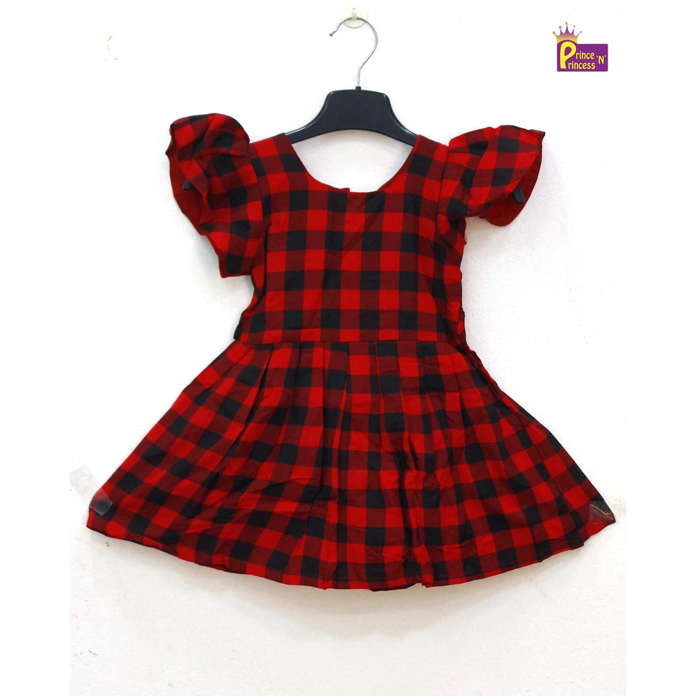 Cotton Black Red Frock in Checks Desgin CF104