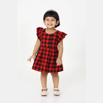 Cotton Black Red Frock in Checks Desgin CF104