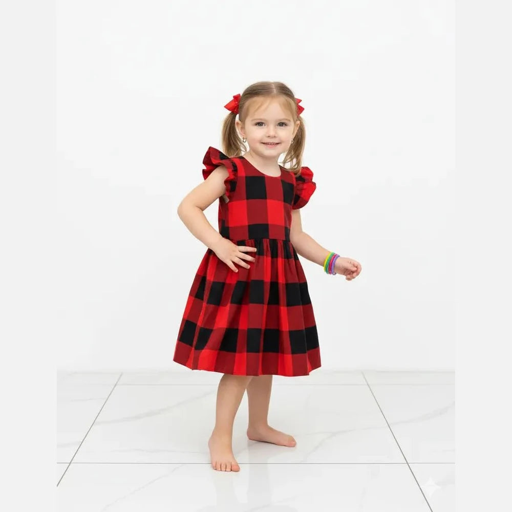 Cotton Black Red Frock in Checks Desgin CF134