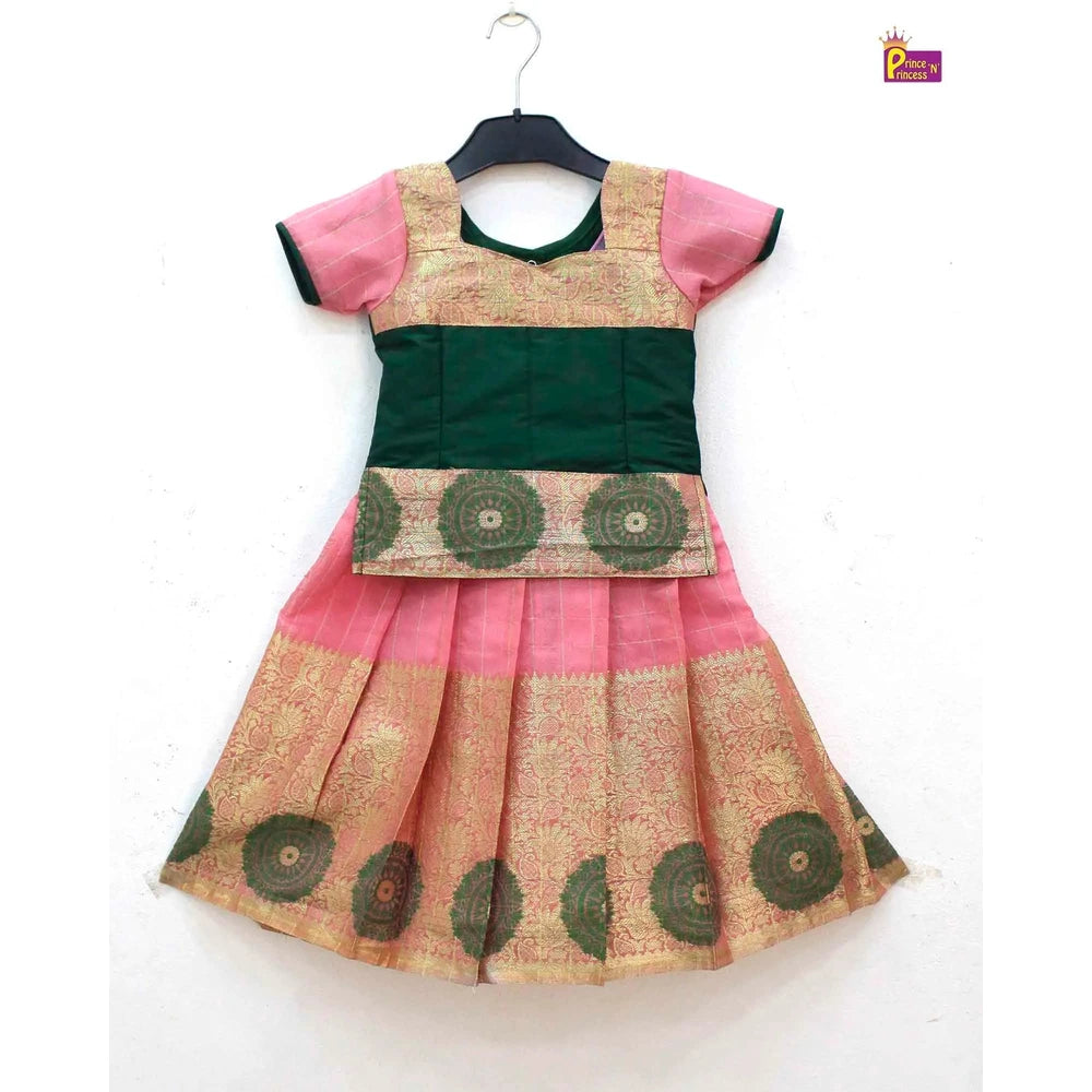 Dark Green And Beige Traditional Pattu Pavadai PPP1743