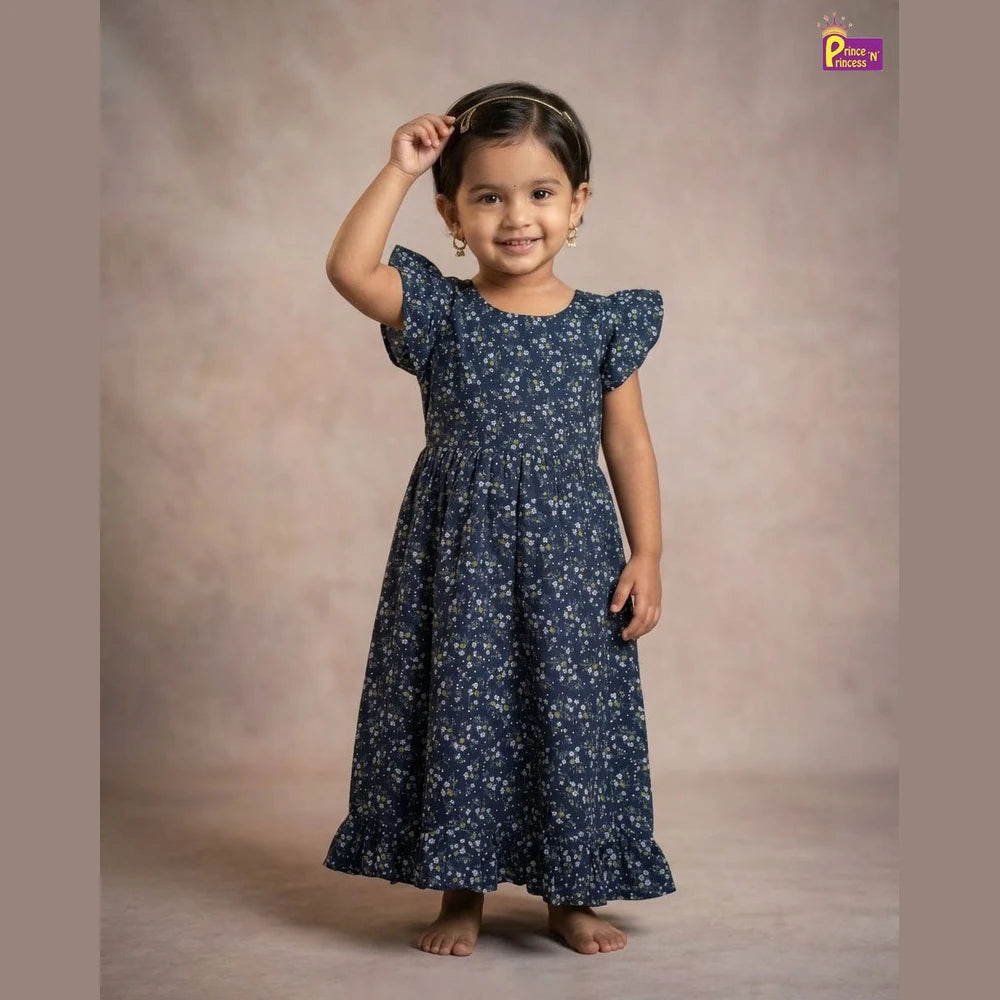 Girls Cotton Frock in Navy CF286