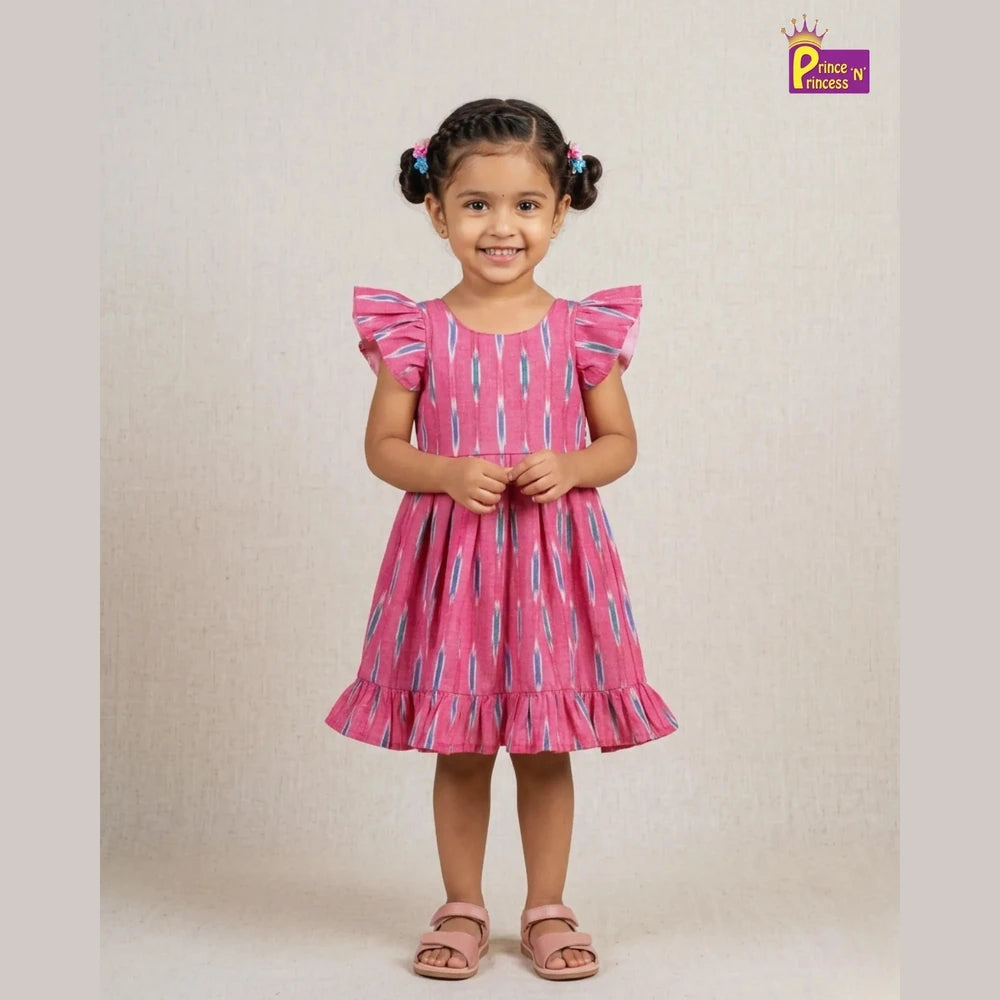 Girls Cotton Ikkat Knee Frock - Breathable Summer Dress for Kids CF397