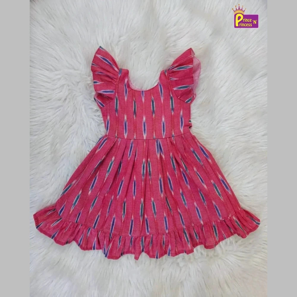 Girls Cotton Ikkat Knee Frock - Breathable Summer Dress for Kids CF397