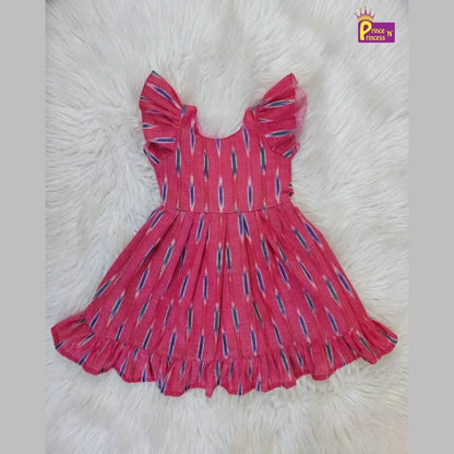 Girls Cotton Ikkat Knee Frock - Breathable Summer Dress for Kids CF397