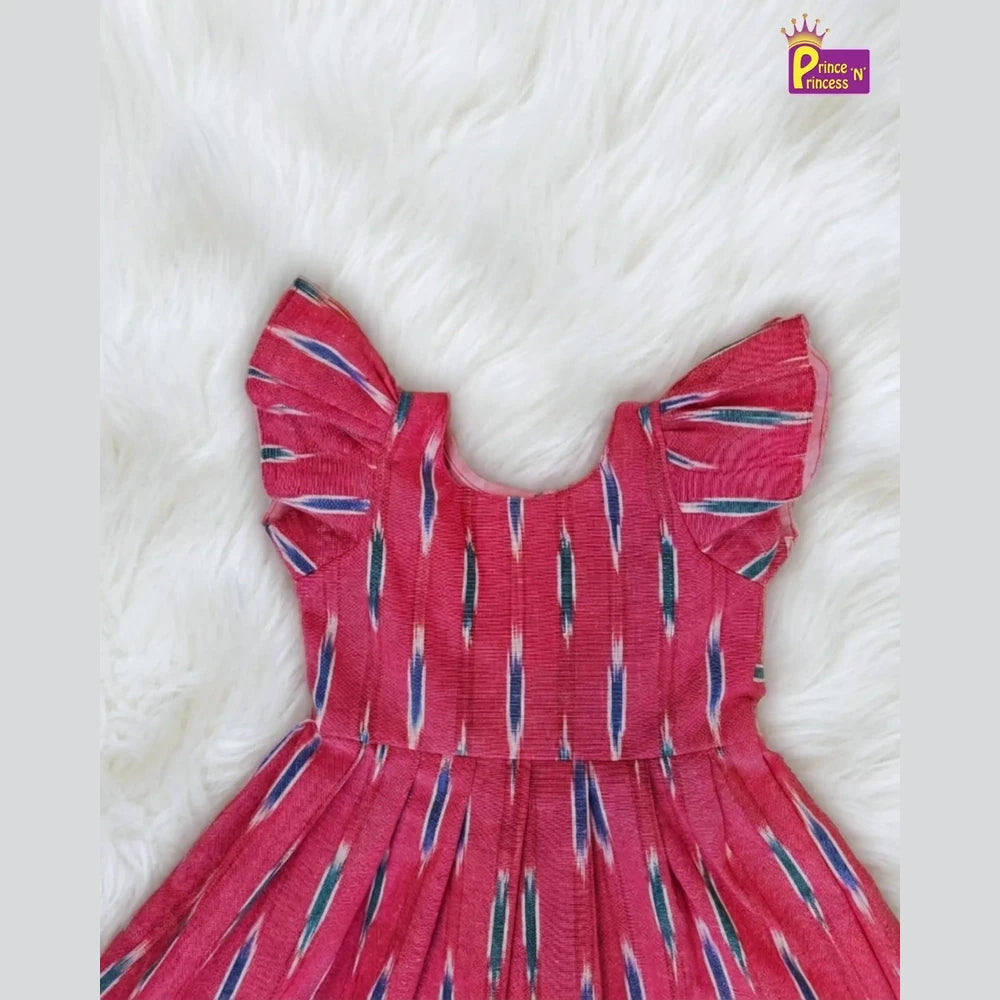 Girls Cotton Ikkat Knee Frock - Breathable Summer Dress for Kids CF397