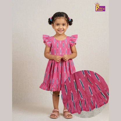 Girls Cotton Ikkat Knee Frock - Breathable Summer Dress for Kids CF397
