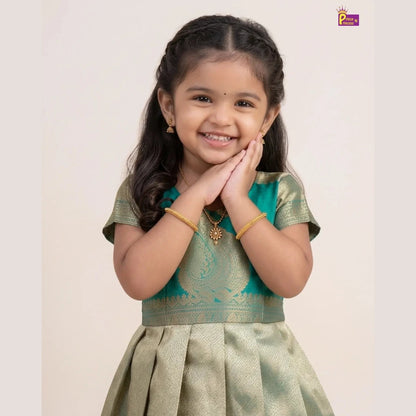 Girls Festive Wear - Rama Green Banarasi Pattu Gown PG727