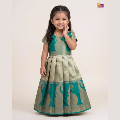 Girls Festive Wear - Rama Green Banarasi Pattu Gown PG727