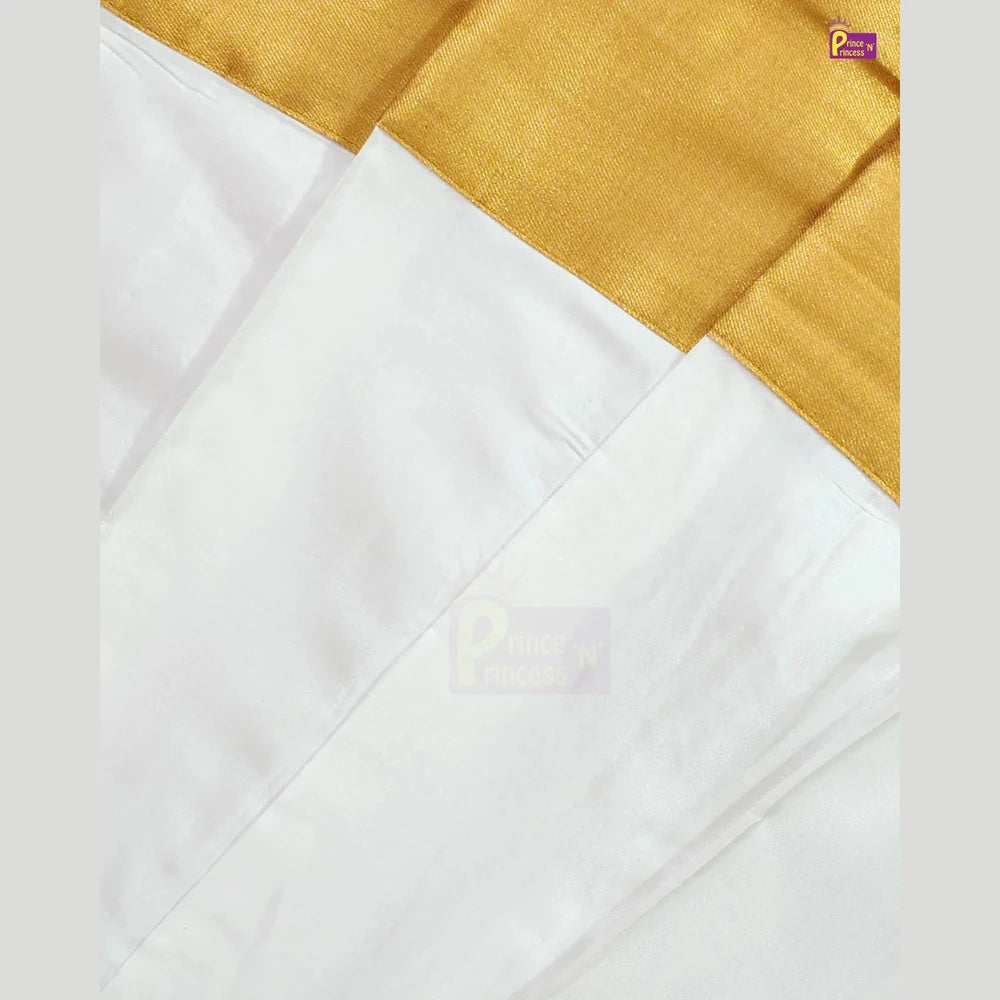Girls Golden & Cream Kerala Pattu Pavadai - Onam Dress Top Brocade & Polyester Mix skirt PPP2113