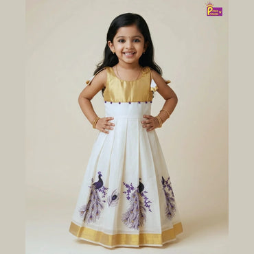 Girls Kerala Kasavu with Golden Traditional Long Gown PG685