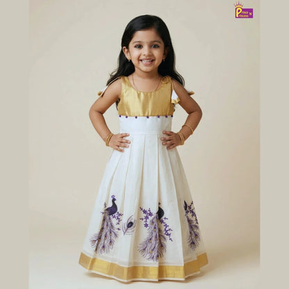 Girls Kerala Kasavu with Golden Traditional Long Gown PG685