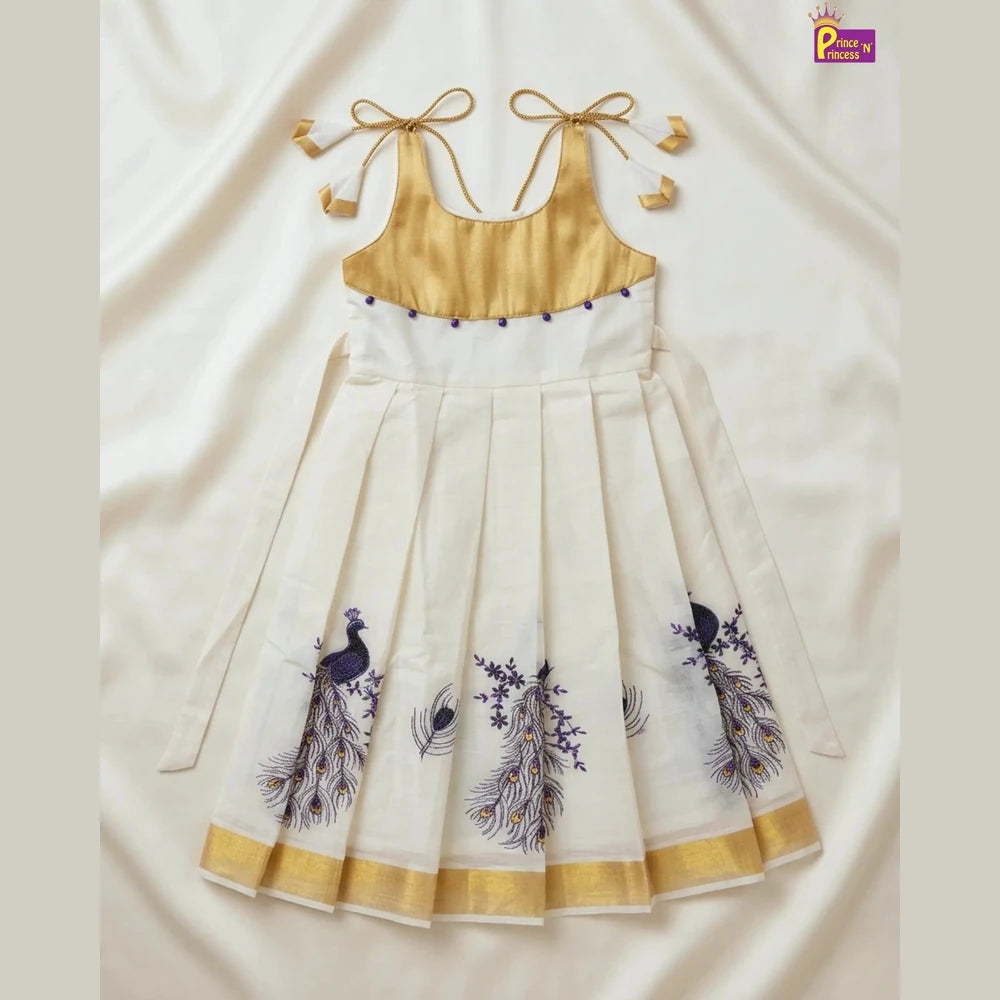 Girls Kerala Kasavu with Golden Traditional Long Gown PG685