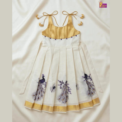Girls Kerala Kasavu with Golden Traditional Long Gown PG685