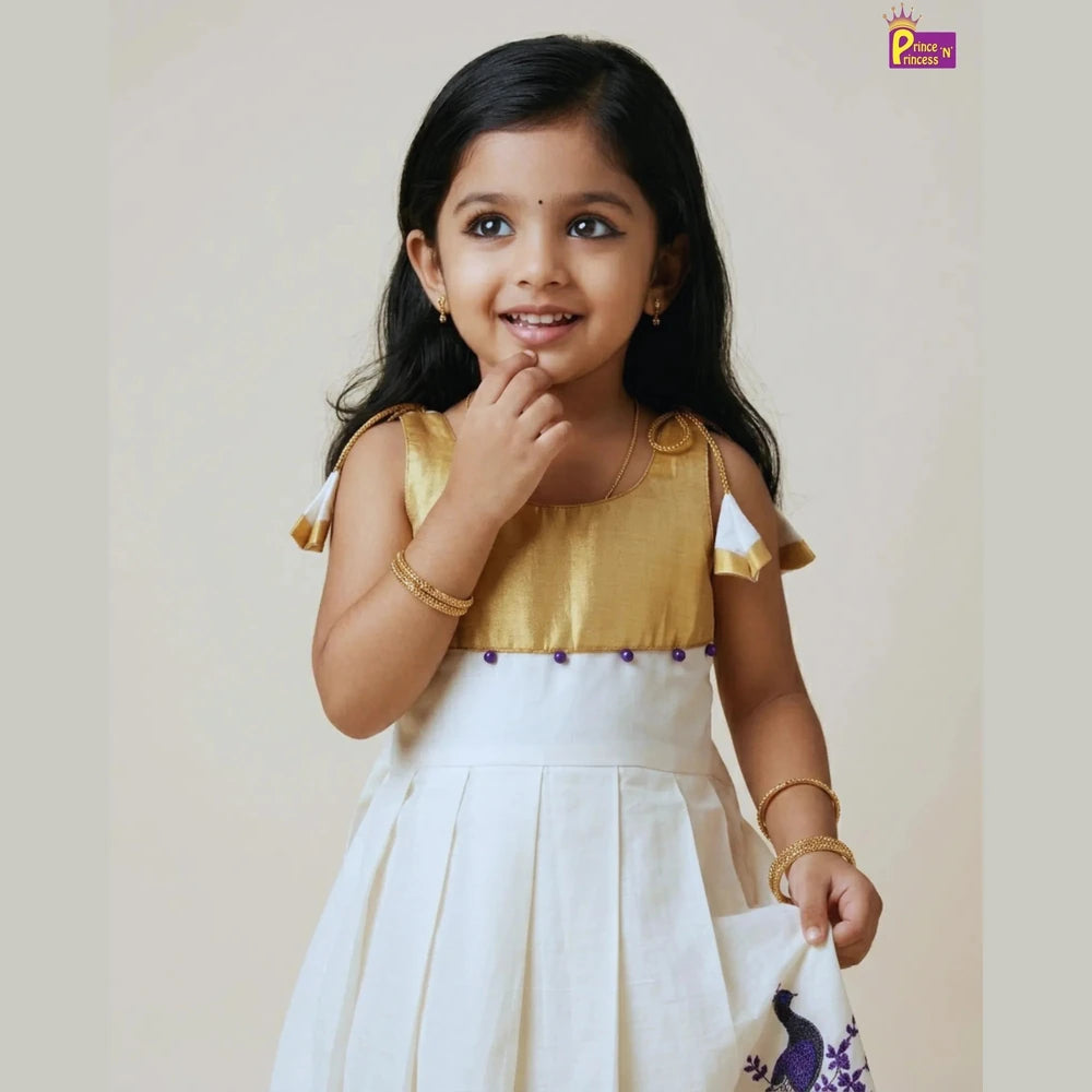 Girls Kerala Kasavu with Golden Traditional Long Gown PG685