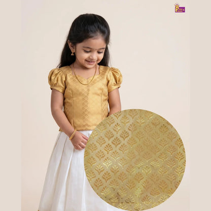 Girls Onam Pattu Pavadai Dress Golden & Cream Kerala Skirt Polyster Mix PPP2114