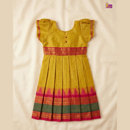 Golden Ochre Chettinad Cotton Long Gown for Girls - Pongal Wear PG734