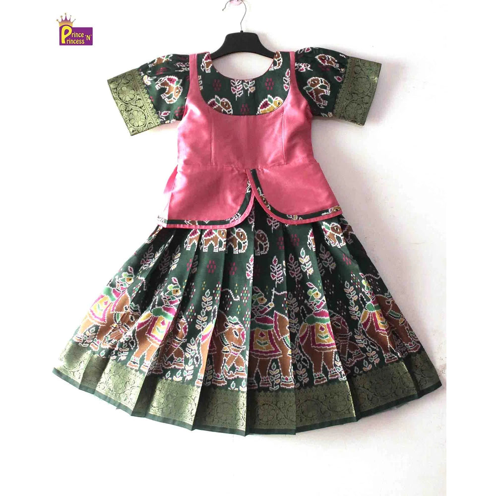 Green And Peach Traditional Pattu Pavadai PPP1366