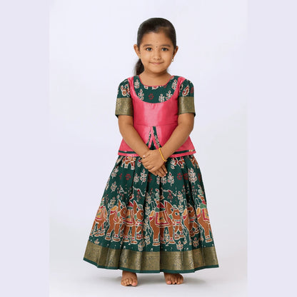 Green And Peach Traditional Pattu Pavadai PPP1366