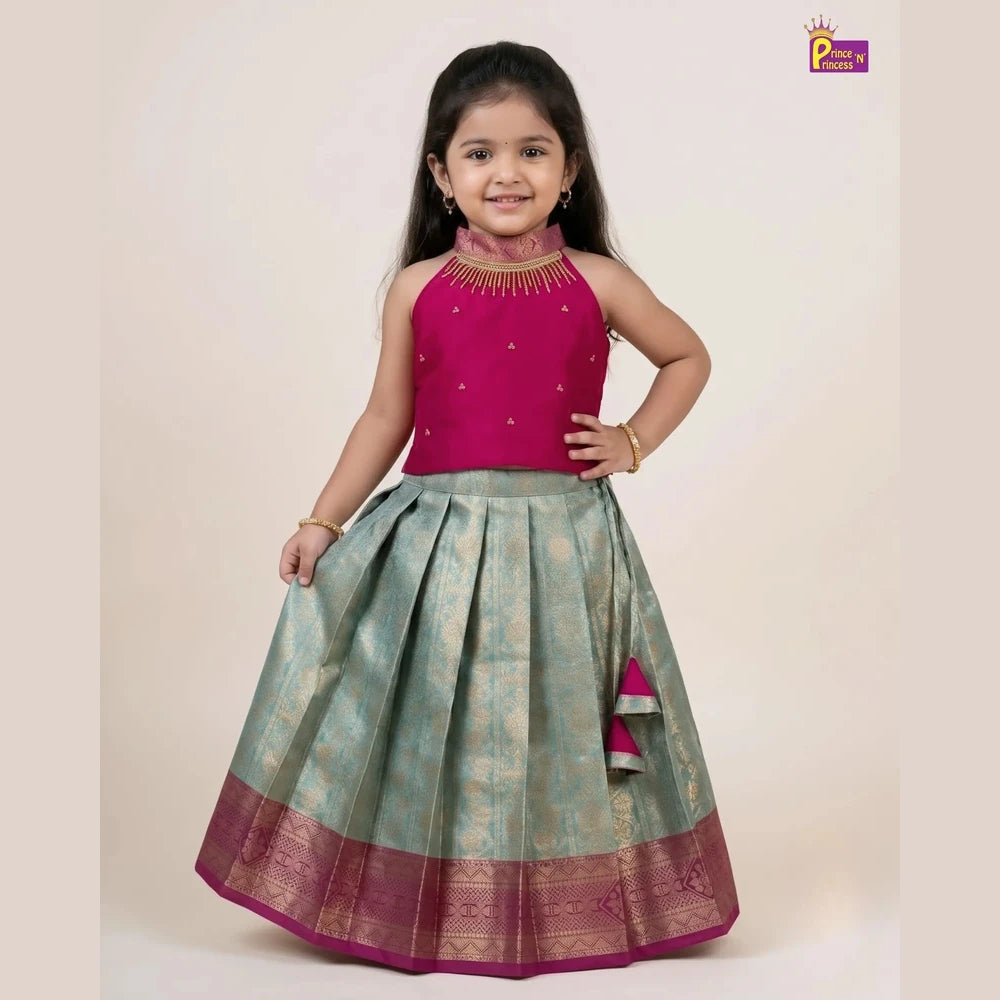 Halter Neck Pattu Pavadai for Girls | Diwali & Festive Wear PPP2194