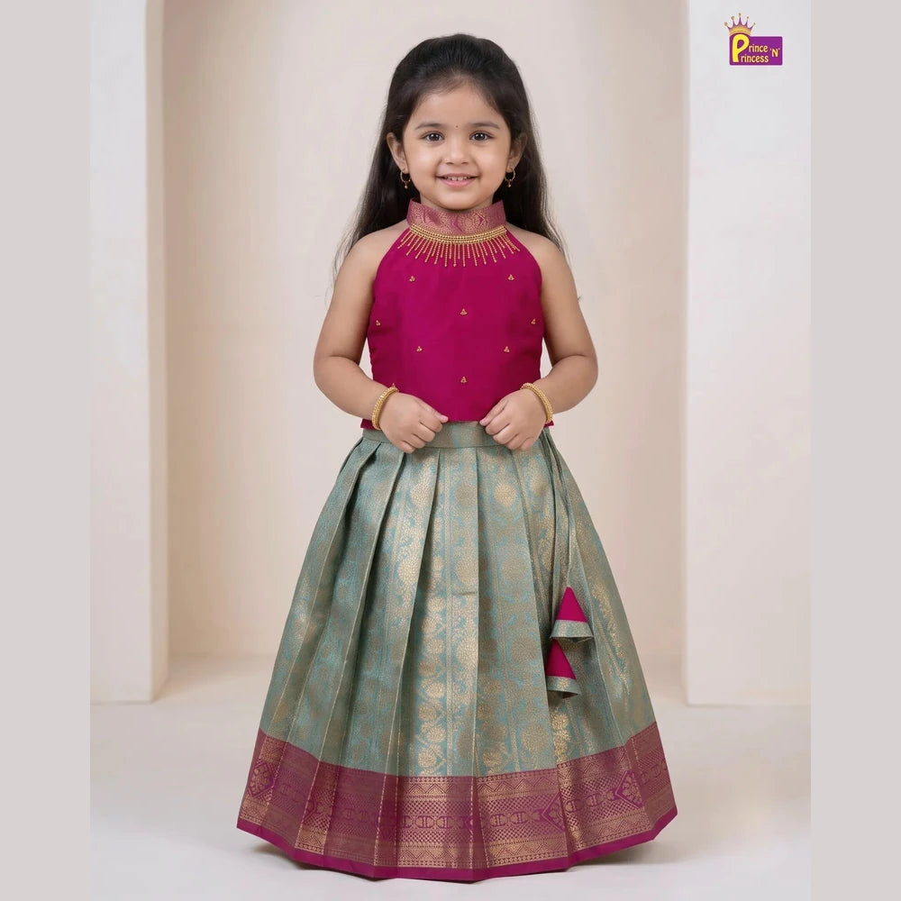 Halter Neck Pattu Pavadai for Girls | Diwali & Festive Wear PPP2194