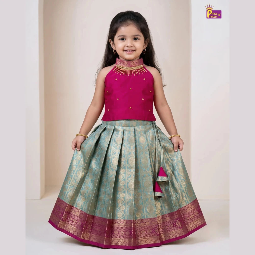 Halter Neck Pattu Pavadai for Girls | Diwali & Festive Wear PPP2194