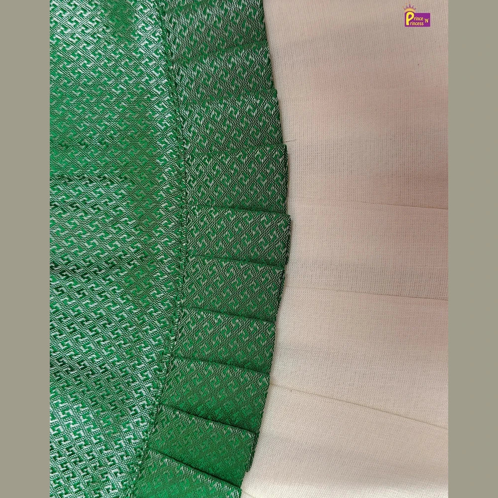 Kerala Pattu Frock for Baby Girls Green Kasavu Traditional Dress LF1904
