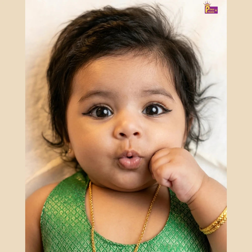 Kerala Pattu Frock for Baby Girls Green Kasavu Traditional Dress LF1904