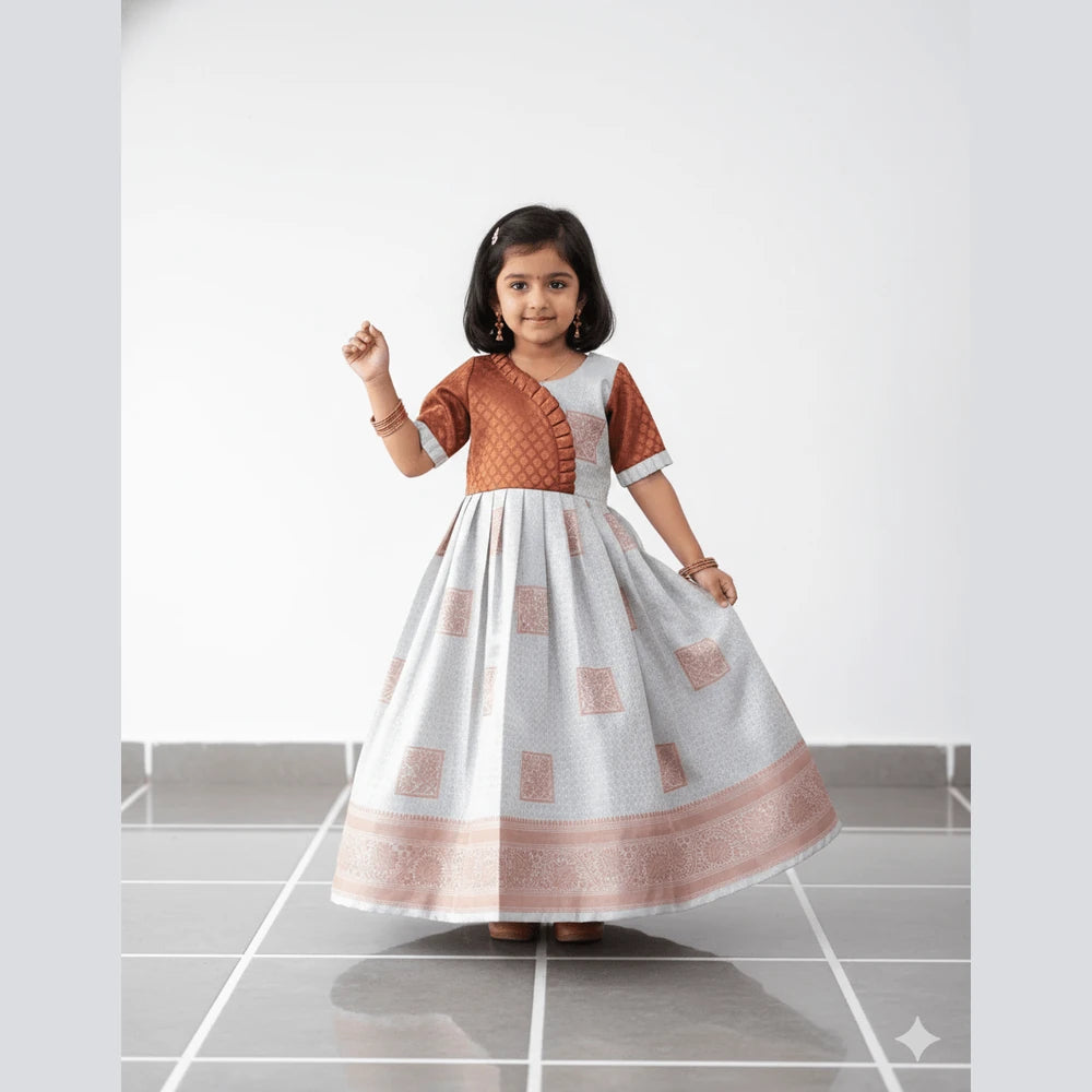 Kids Biege copper Ethnic Party Gown PG410