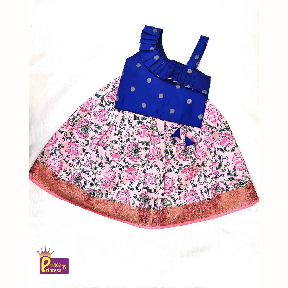 Kids Blue And Pink Knot Pattu pavadai PPP1473