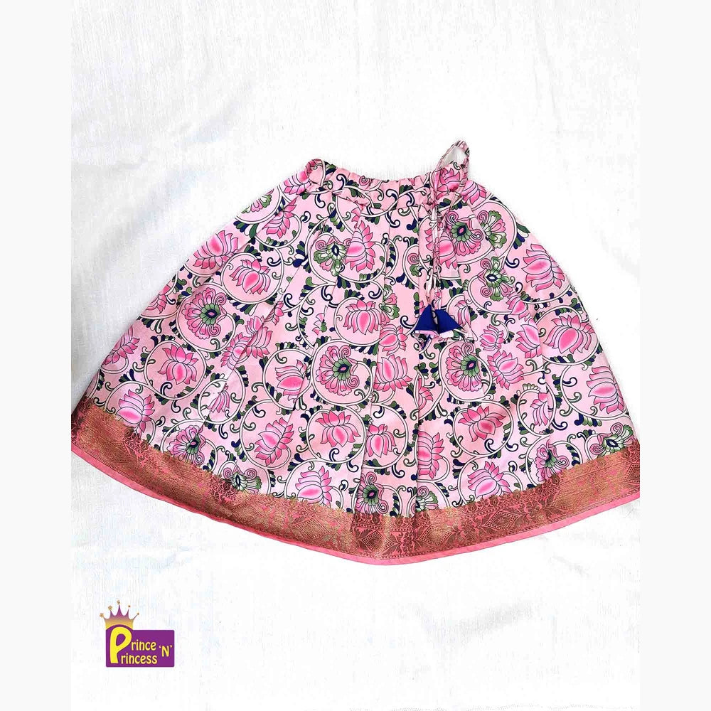 Kids Blue And Pink Knot Pattu pavadai PPP1473
