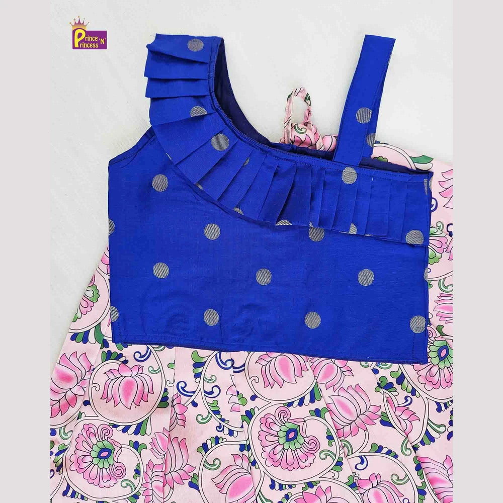 Kids Blue And Pink Knot Pattu pavadai PPP1473