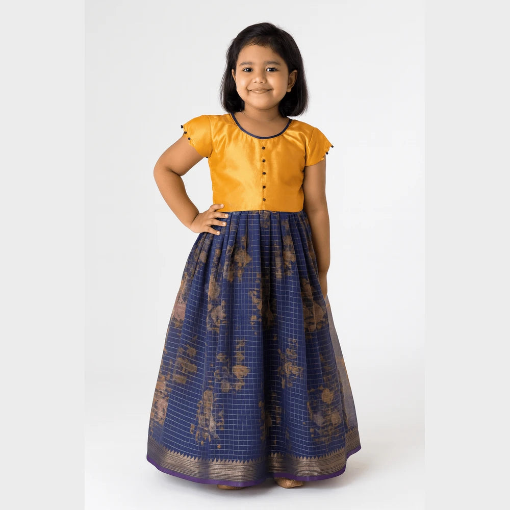 Kids Blue Orange Organza Gown PG390