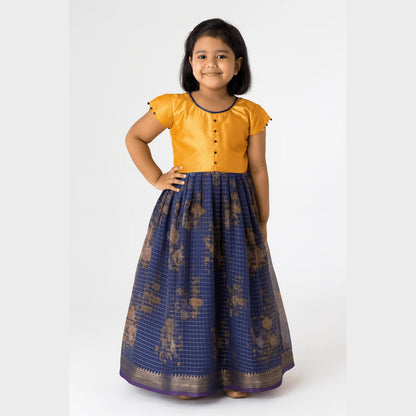 Kids Blue Orange Organza Gown PG390