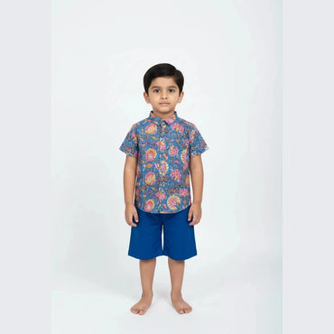 Kids Blue Printed Cotton Shirt ST213