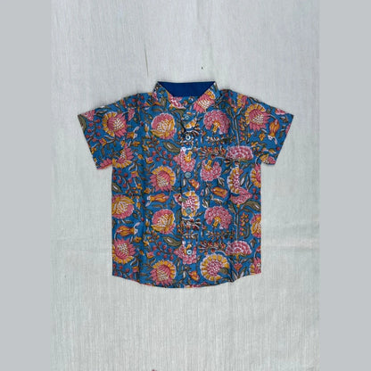 Kids Blue Printed Cotton Shirt ST213