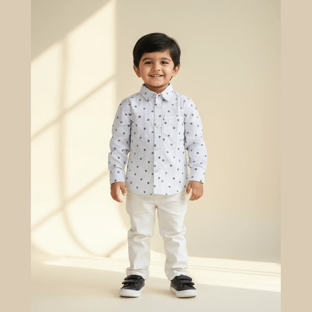 Kids Blue Printed Full Sleeve Shirt in ST049