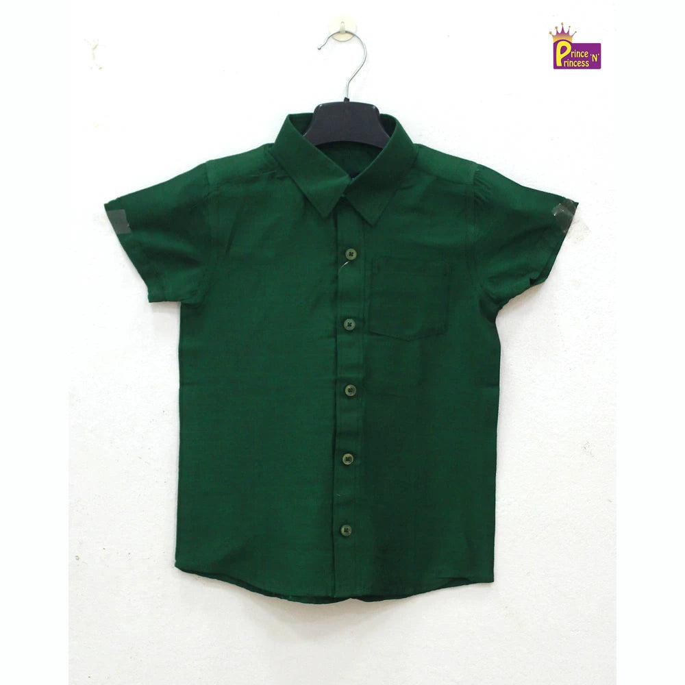 Kids Boys Green Half Sleeve Silk Shirt BS016
