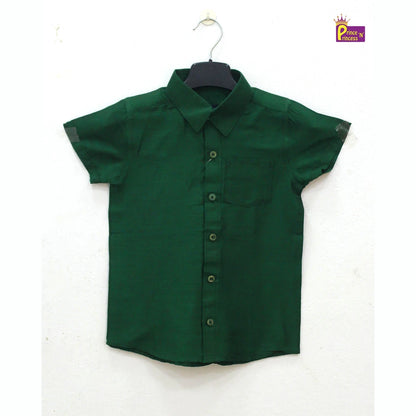 Kids Boys Green Half Sleeve Silk Shirt BS016