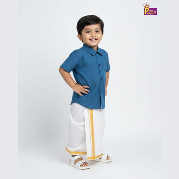 Kids Boys Peacock Blue Half Sleeve Silk Shirt SD111