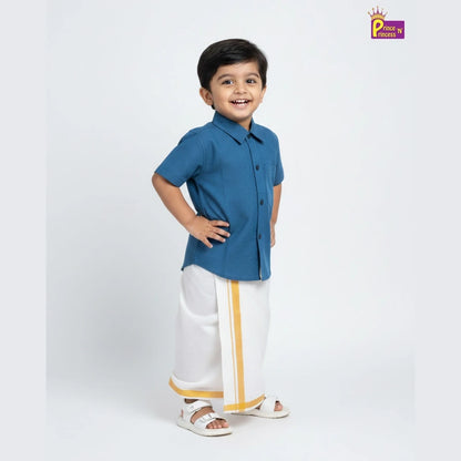Kids Boys Peacock Blue Half Sleeve Silk Shirt SD111